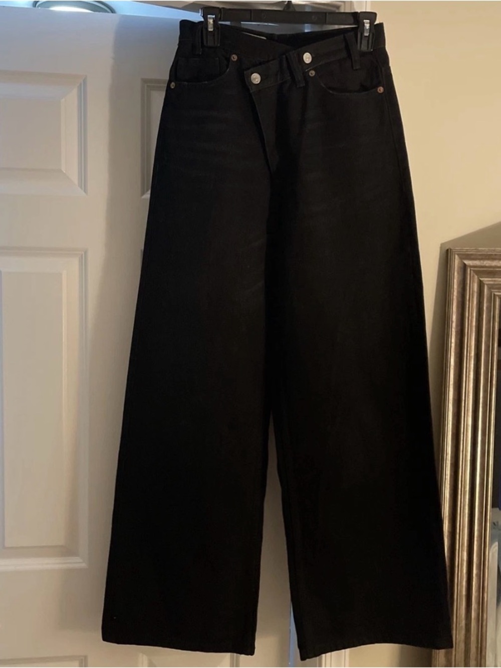 Zara Crossover Wide Leg Black Denim Jeans